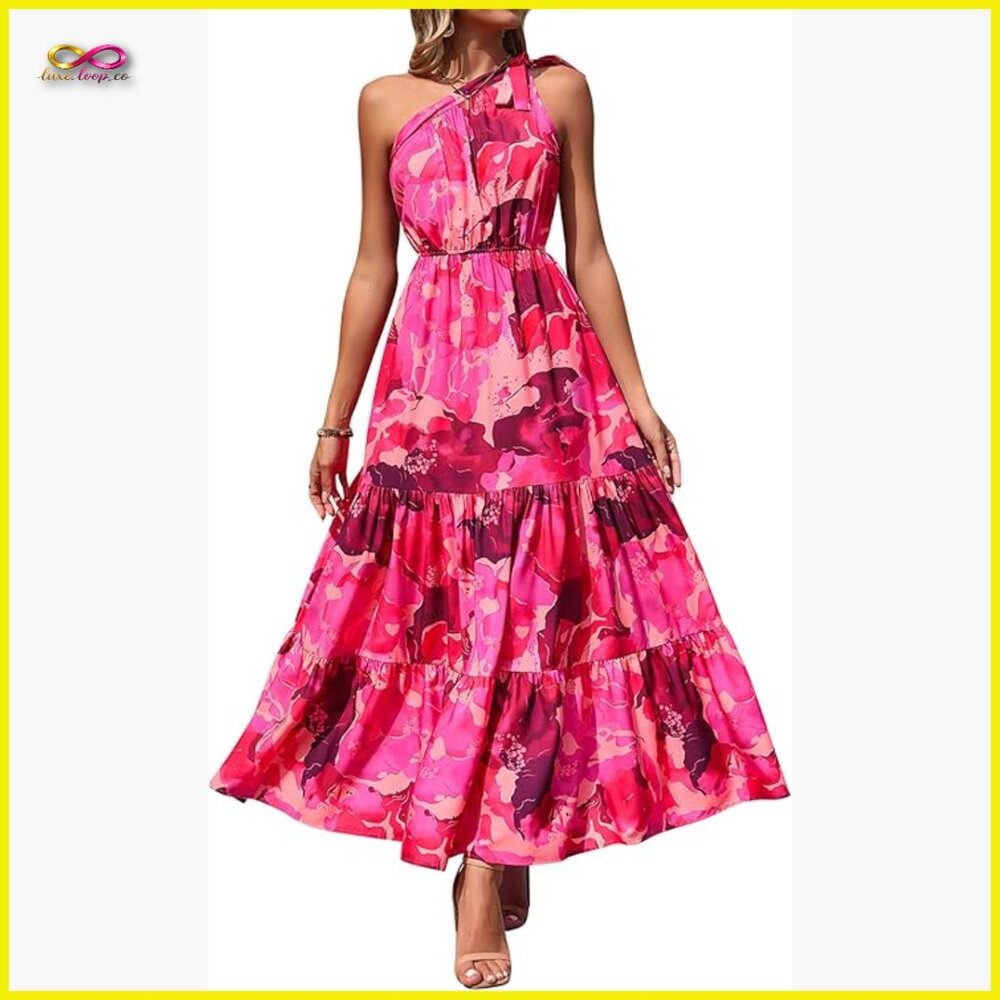 One Shoulder Maxi Dress Boho Floral Summer Beach Wedding Guest Elegant